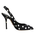Black White Dotted Stiletto Slingback Shoes