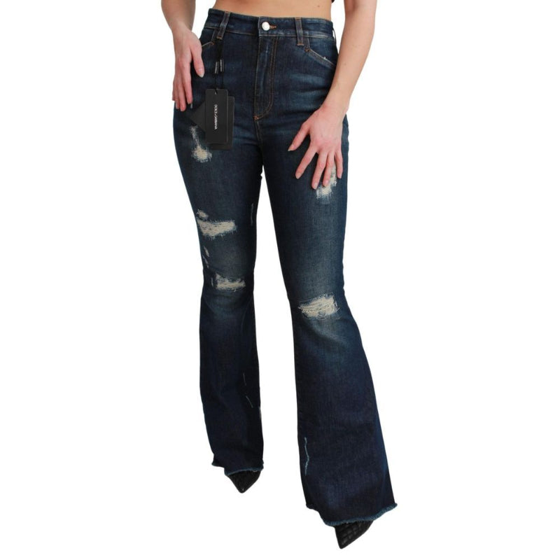 Blue Cotton Flared Jeans