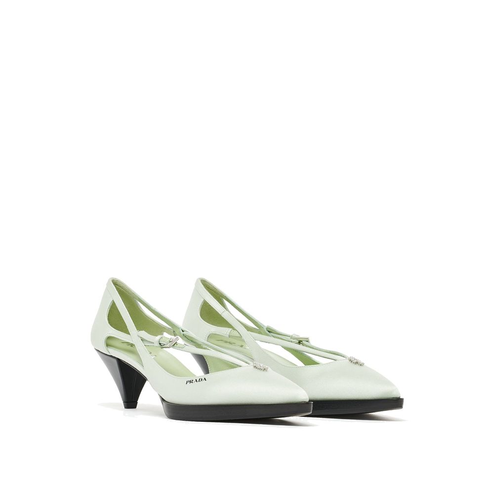 Bicolor Silk Mid Heel Pumps