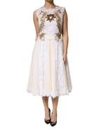 Ivory Lace Silk Embellished Sleeveless  Dress