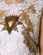 Ivory Lace Silk Embellished Sleeveless  Dress