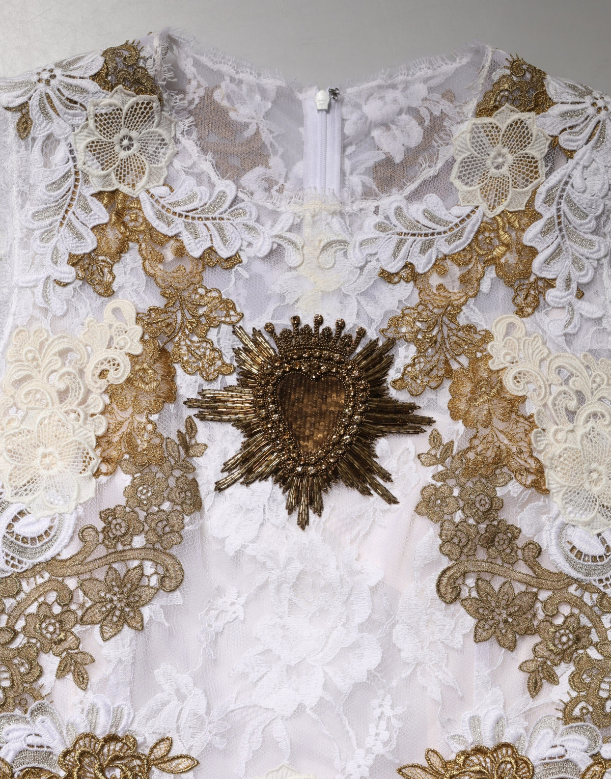 Ivory Lace Silk Embellished Sleeveless  Dress