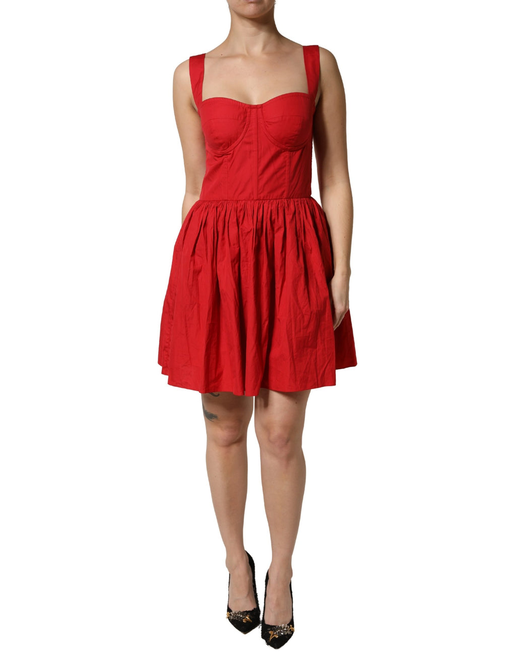 Red Cotton A-Line Sleeveless Mini Dress