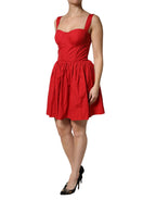 Red Cotton A-Line Sleeveless Mini Dress