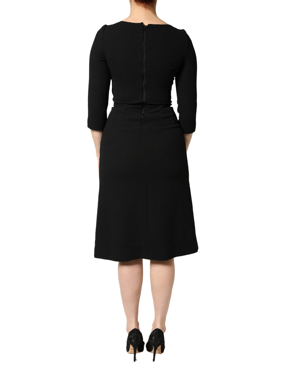 Black Wool Sacred Heart Patch Midi Dress
