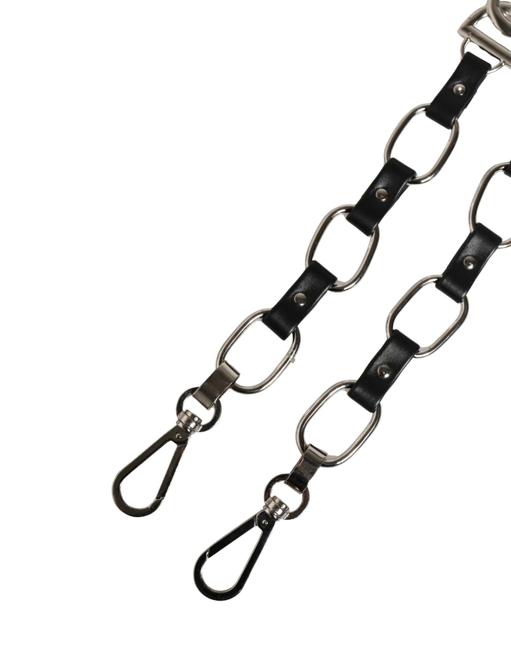 Black Leather Silver Chain Bag Accessory Shoulder Strap