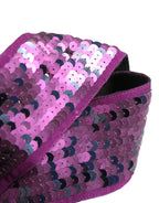 Women Purple Sequined Silver Metal Buckle Belt