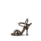 Brown Fabric Stiletto Heel Sandals