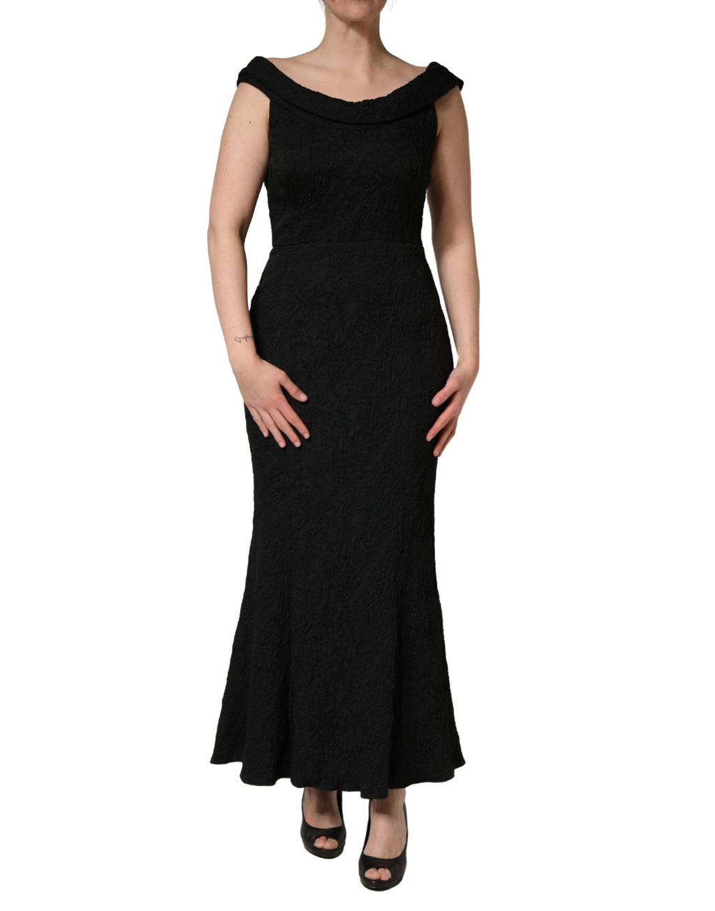 Black Floral Brocade Sheath Mermaid Dress