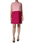 Pink Blue Wool Sleeveless Shift Mini  Dress