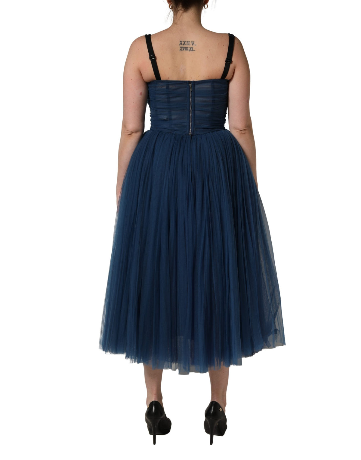 Blue Tulle Midi A-line Sleeveless Dress