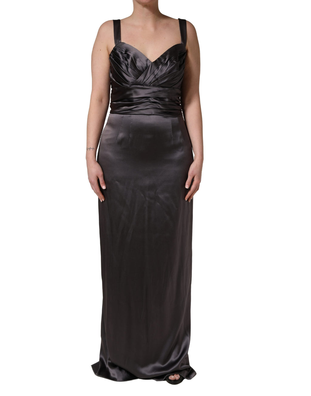 Black Satin Sleeveless Sweetheart Dress