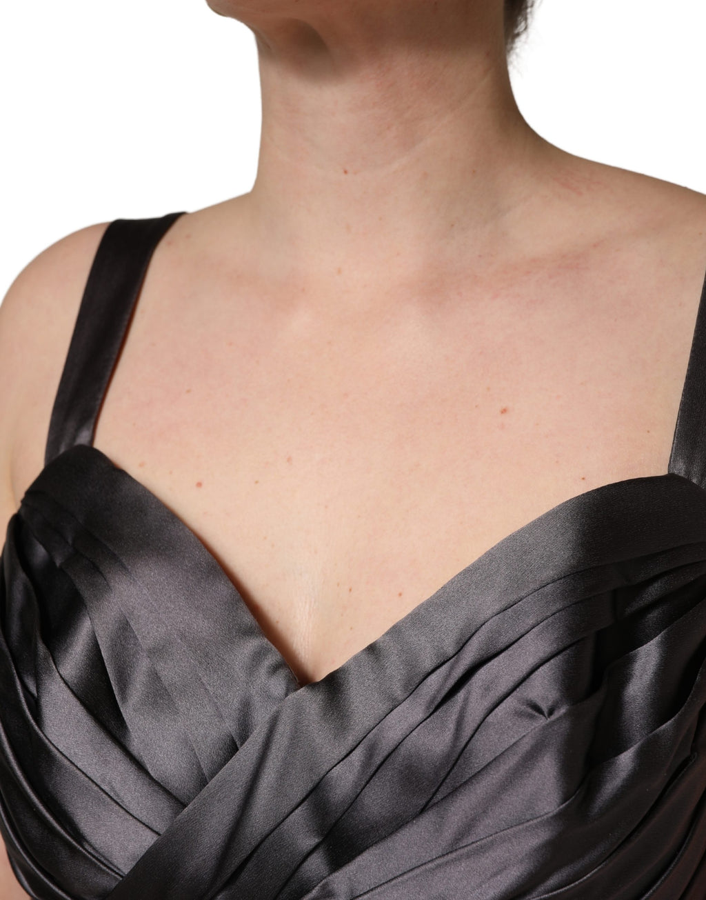Black Satin Sleeveless Sweetheart Dress