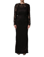 Black Floral Lace Sheath Long Maxi Dress
