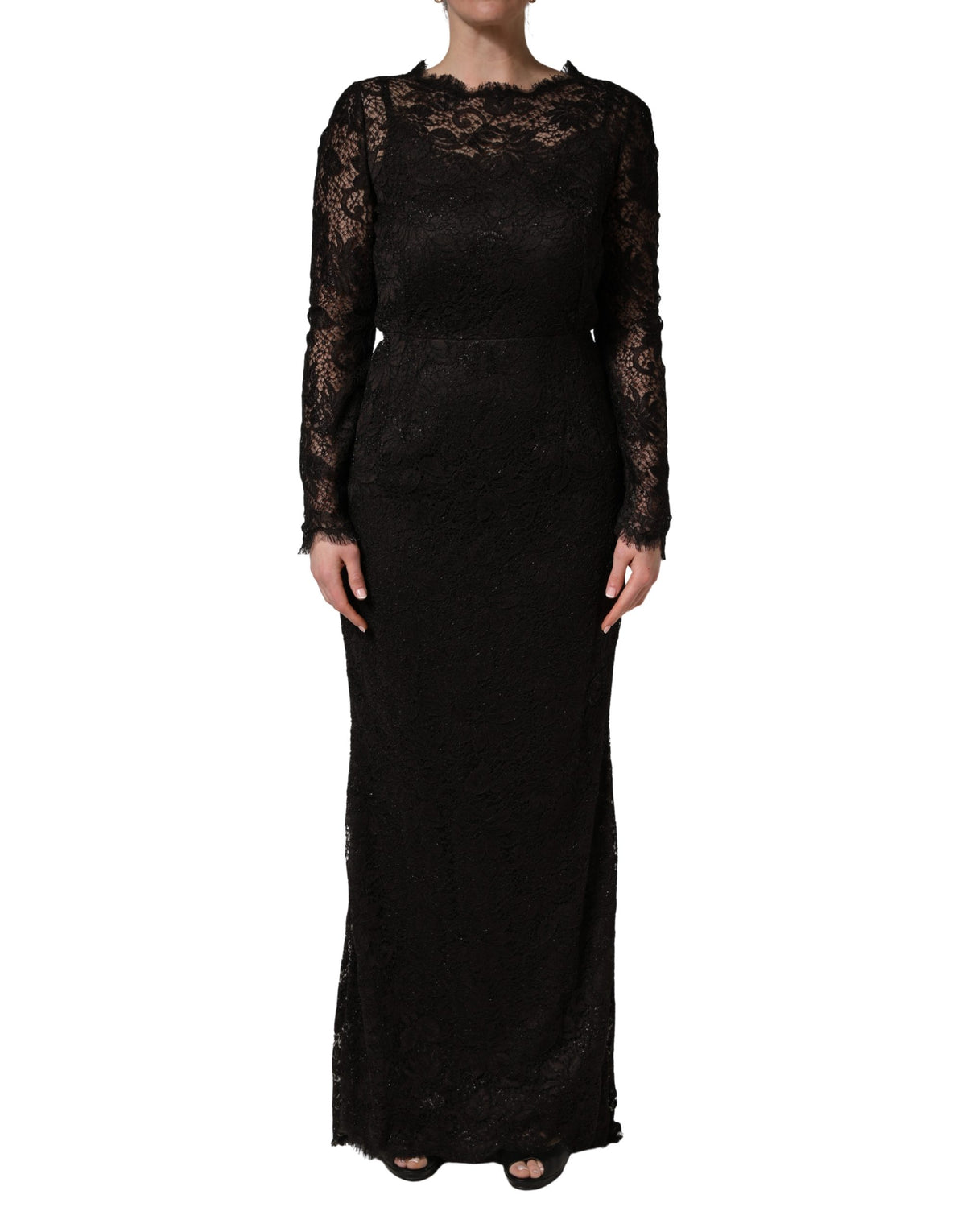 Black Floral Lace Sheath Long Maxi Dress