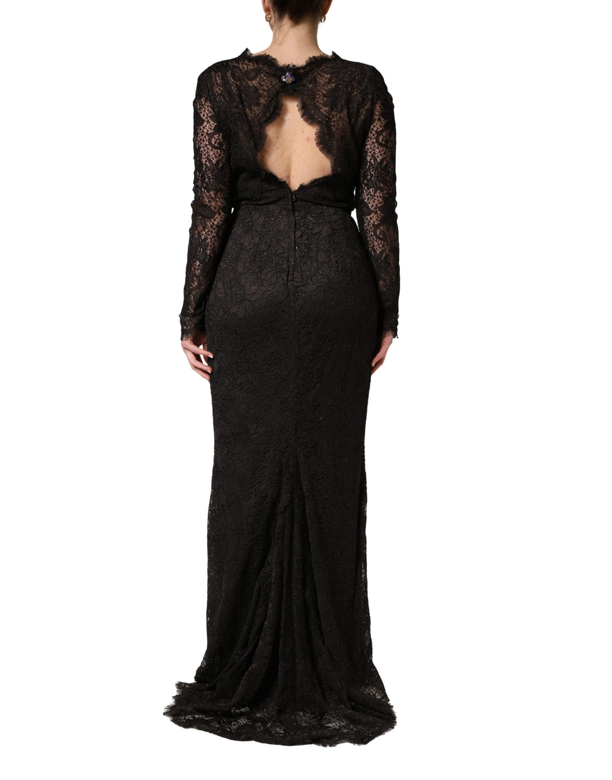 Black Floral Lace Sheath Long Maxi Dress