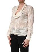 Off White Floral Semi Sheer Silk Blouse Top