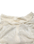 Off White Floral Semi Sheer Silk Blouse Top