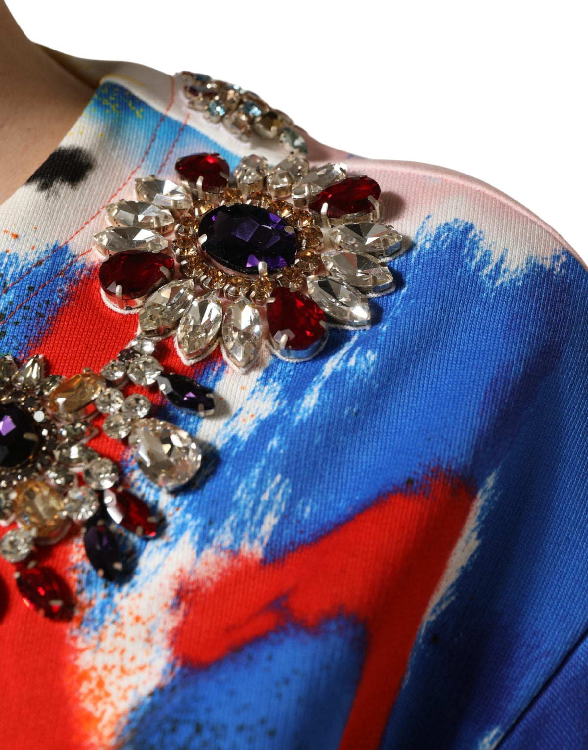 Multicolor Graffiti Crystals Crop Jersey Top