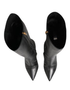 Black Leather Heels Knee High Boots Shoes