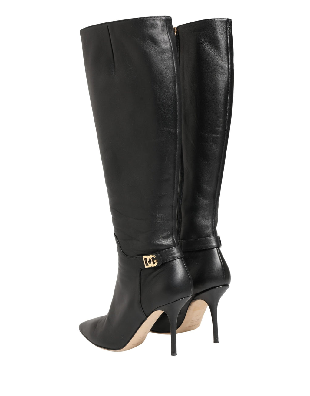 Black Leather Heels Knee High Boots Shoes