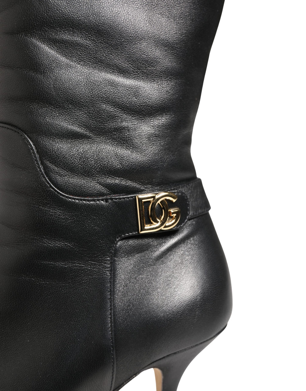 Black Leather Heels Knee High Boots Shoes