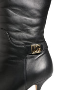 Black Leather Heels Knee High Boots Shoes