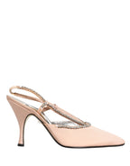 Beige Crystal Heels Slingbacks Sandals Shoes