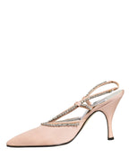 Beige Crystal Heels Slingbacks Sandals Shoes