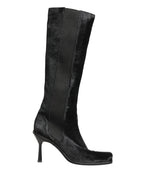 Black Suede Leather Knee High Boots Shoes