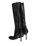 Black Suede Leather Knee High Boots Shoes
