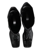Black Suede Leather Knee High Boots Shoes