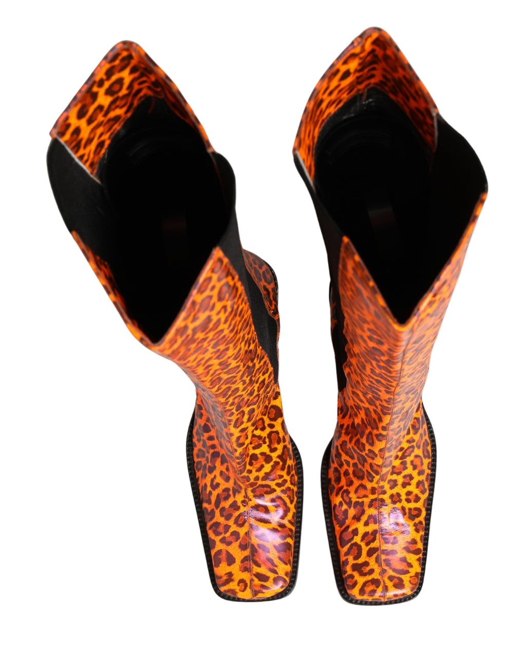 Brown Leopard Leather Knee High Boots Shoes
