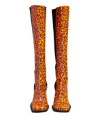 Brown Leopard Leather Knee High Boots Shoes