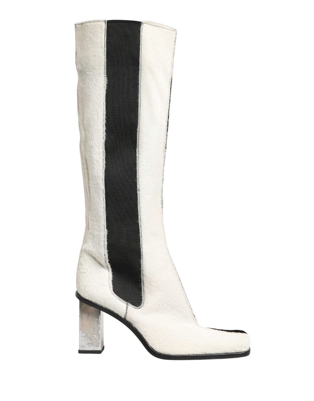 White Black Leather Knee High Boots Shoes