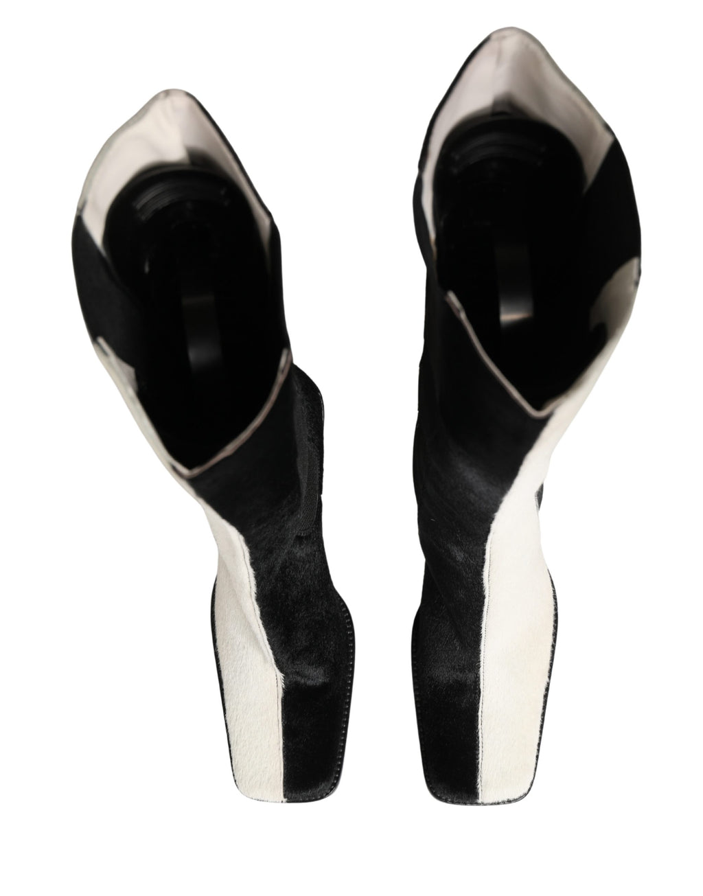 White Black Leather Knee High Boots Shoes