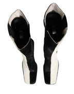 White Black Leather Knee High Boots Shoes