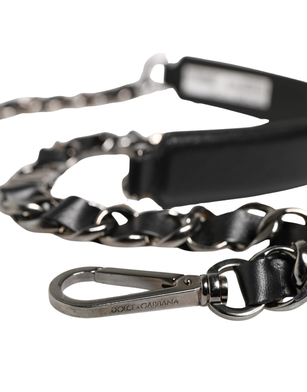Black Leather Silver Chain Bag Accessory Shoulder Strap