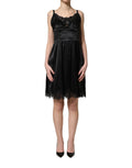 Black Silk Satin Lace Sleeveless Mini Dress
