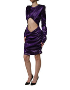 Metallic Purple Long Sleeve Cut-Out Mini Dress
