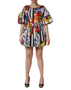 Multicolor Patchwork Cotton Poplin Mini Dress