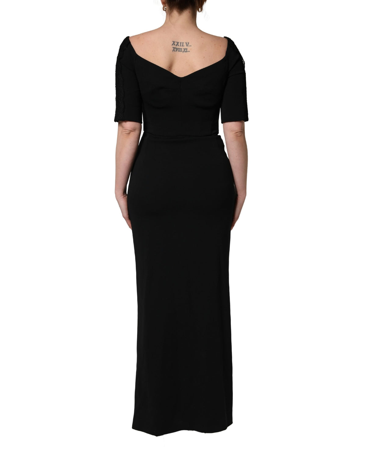 Black Silk Button Bodice Sheath Maxi Dress