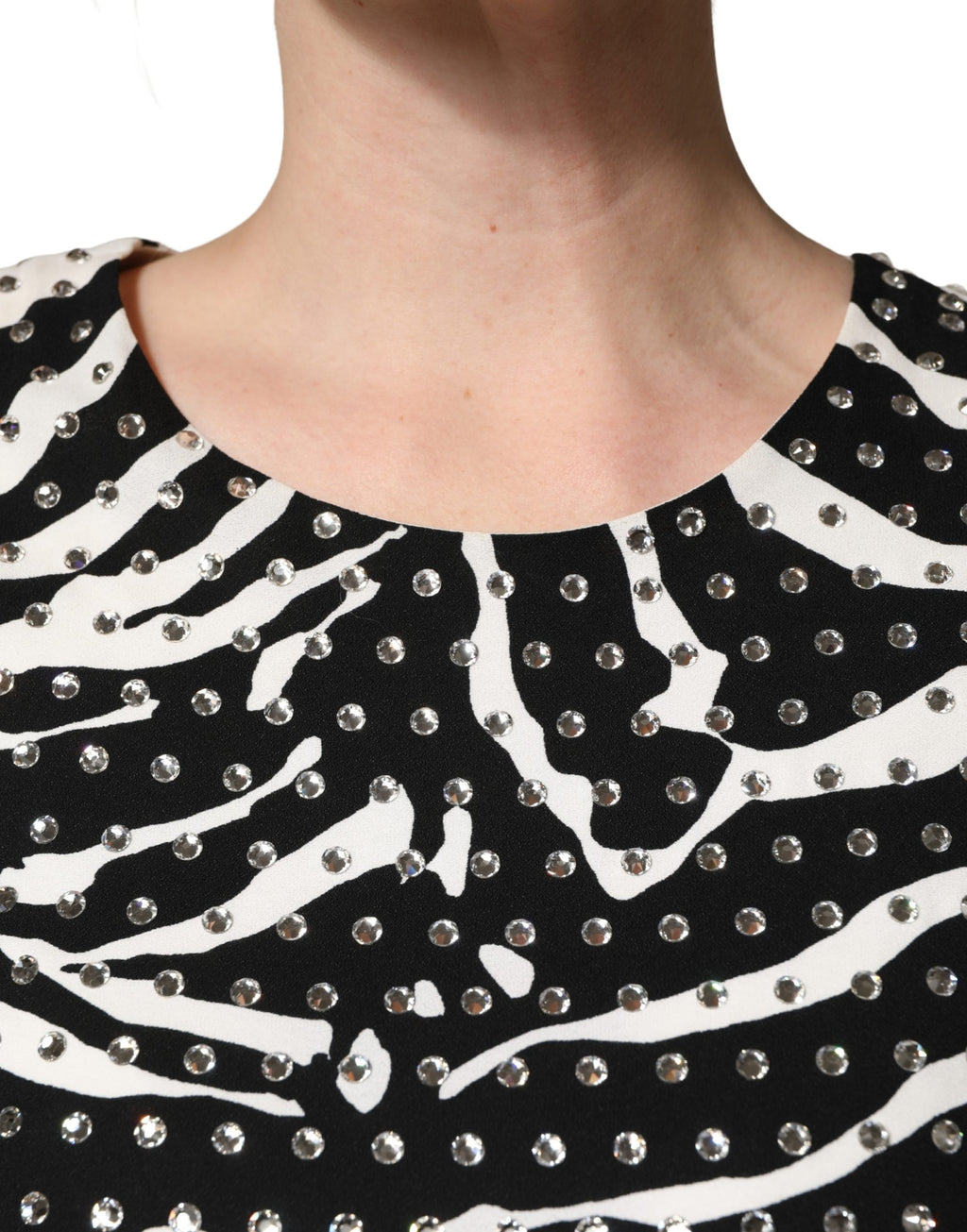 Black White Zebra Rhinestones Mini Dress