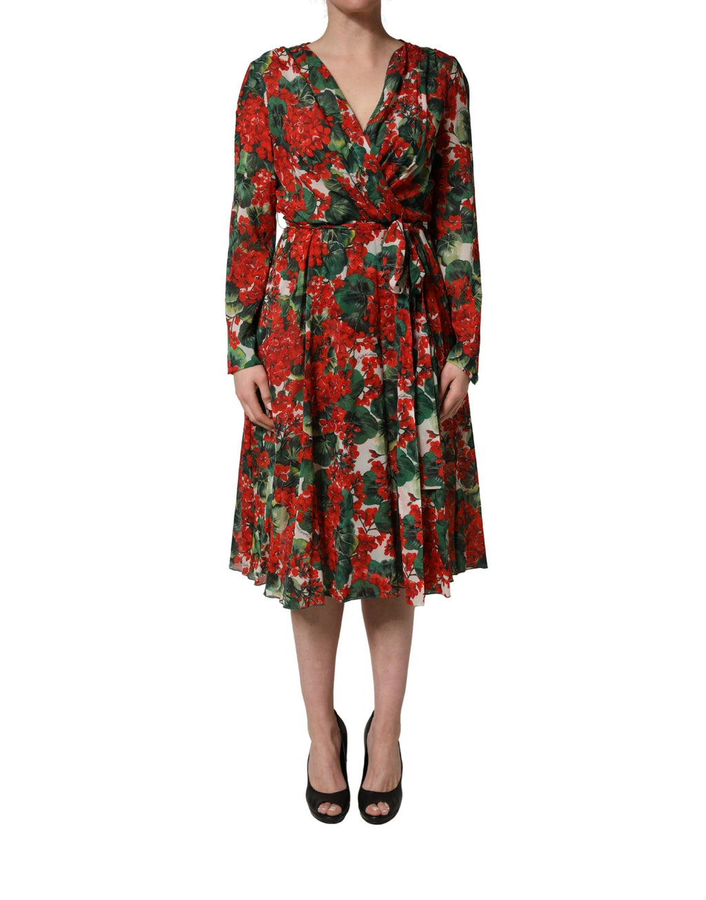 Multicolor Floral Long Sleeves V-neck Dress