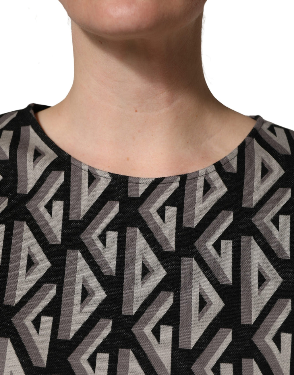 Black Logo Print Cotton Knee Length Dress