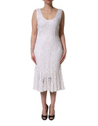 White Floral Lace Sleeveless Midi Dress