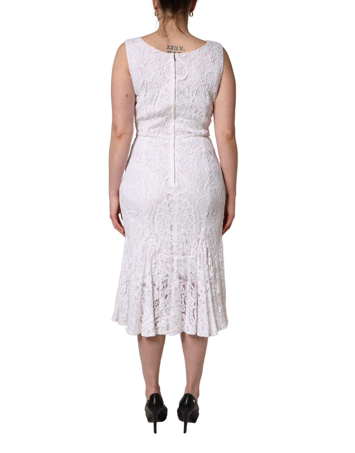 White Floral Lace Sleeveless Midi Dress