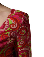 Red Paisley Floral Print Sheath Midi Dress
