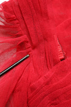 Red Cotton Ruched Stretch Tulle Midi Dress