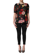 Black Floral Crepe Frill Detail Blouse Top